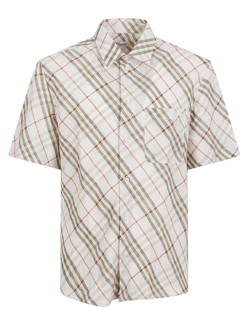 Burberry Short-Sleeve Oversized Check Linen Shirt
