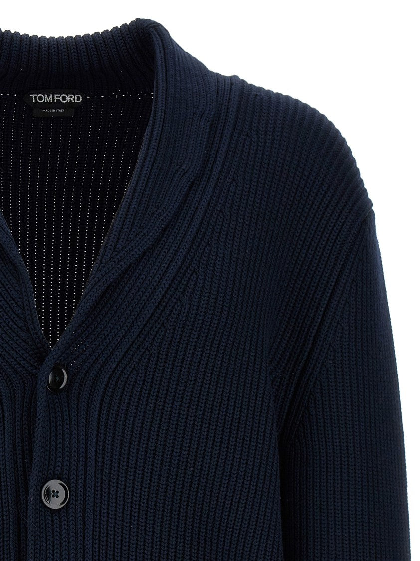 Tom Ford Textured Ribbed Silk And Wool Blend Cardigan