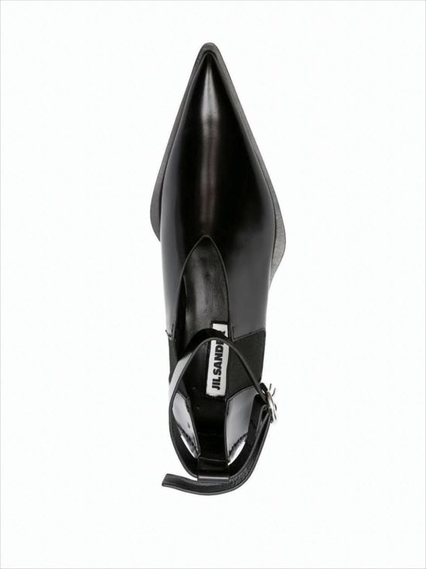 Jil Sander Pointed-Toe Leather Flats With Ankle Strap