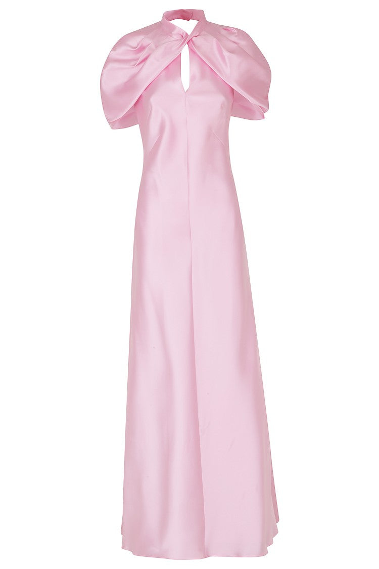 Alberta Ferretti Pink Mikado Tailored V-Neck Short Sleeve Silk-Blend Dress