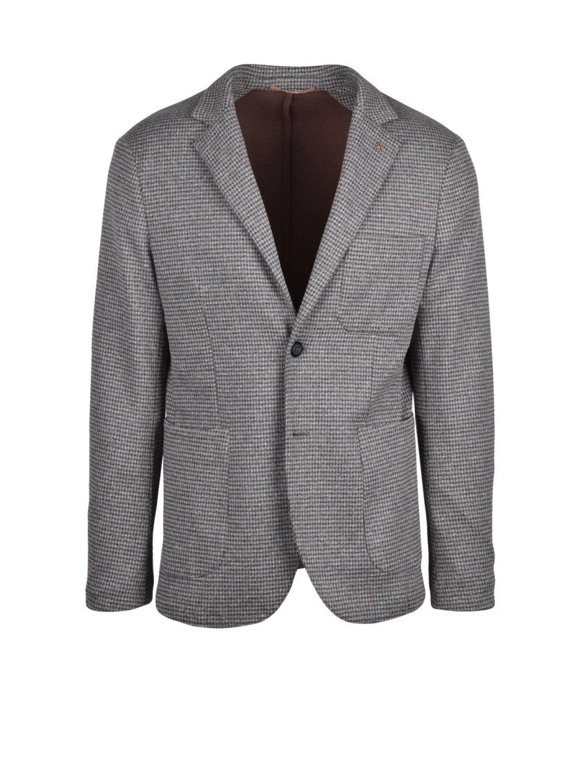 At.P.Co Wardrobe Grey/Beige Checkered Rounded Polyester-Blend Jacket