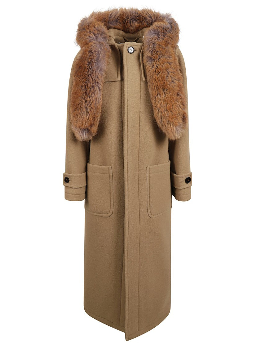 Burberry Long Brown Coat With Fur Collar