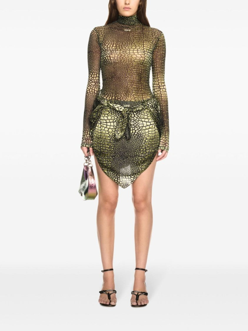 Off-White High-Neck T-Shirt With Crocodile Skin Print