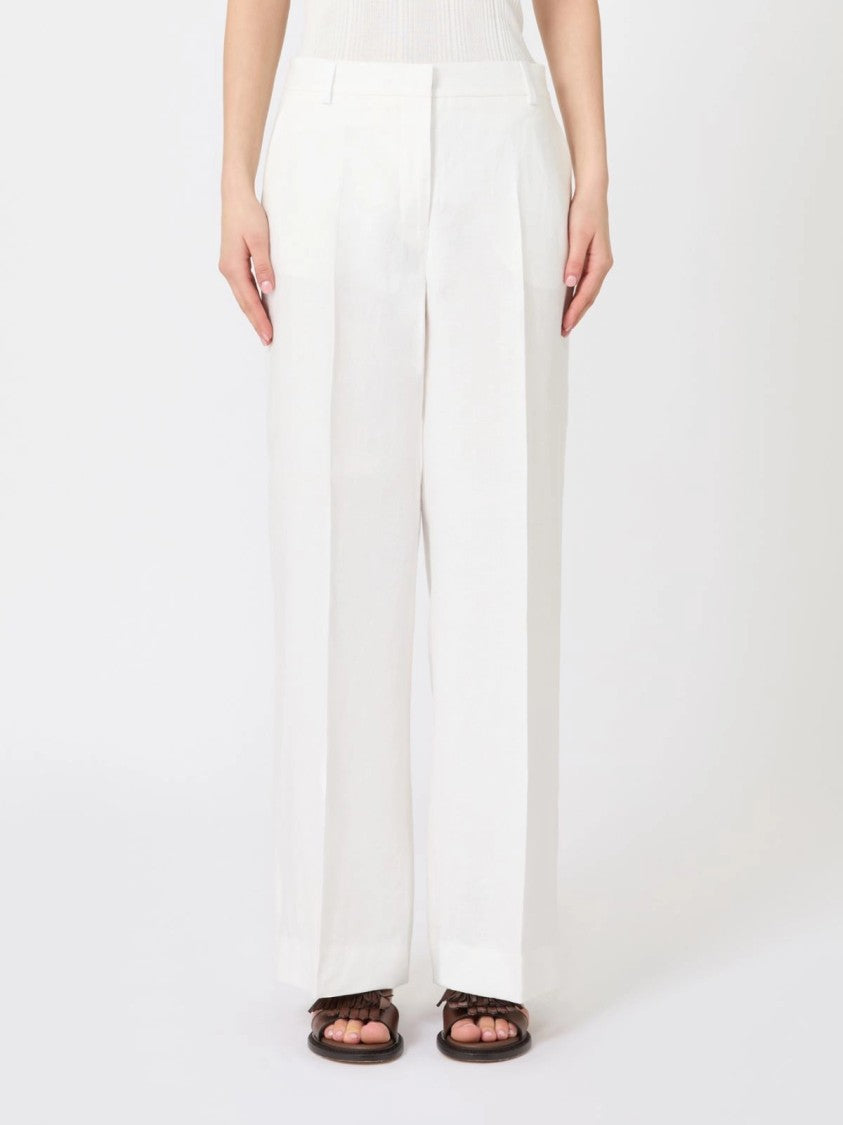 Max Mara Tailored White Wide-Leg Trousers With Front Pleats