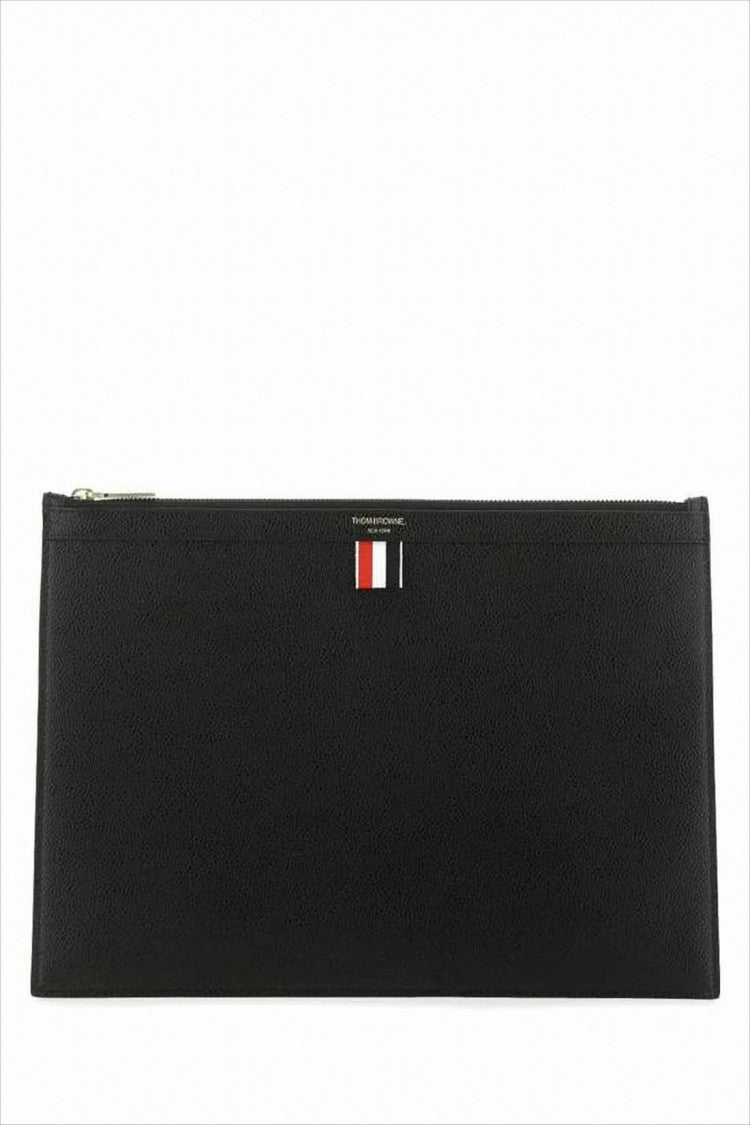 Thom Browne Pebble Grain Leather Clutch With Tricolor Detail