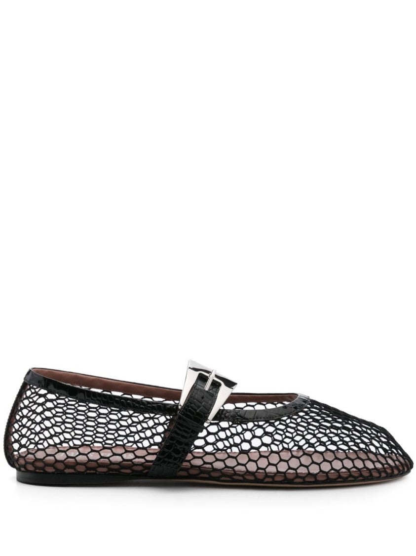Paris Texas Unique Black Mesh Flats With Delicate Buckle Strap