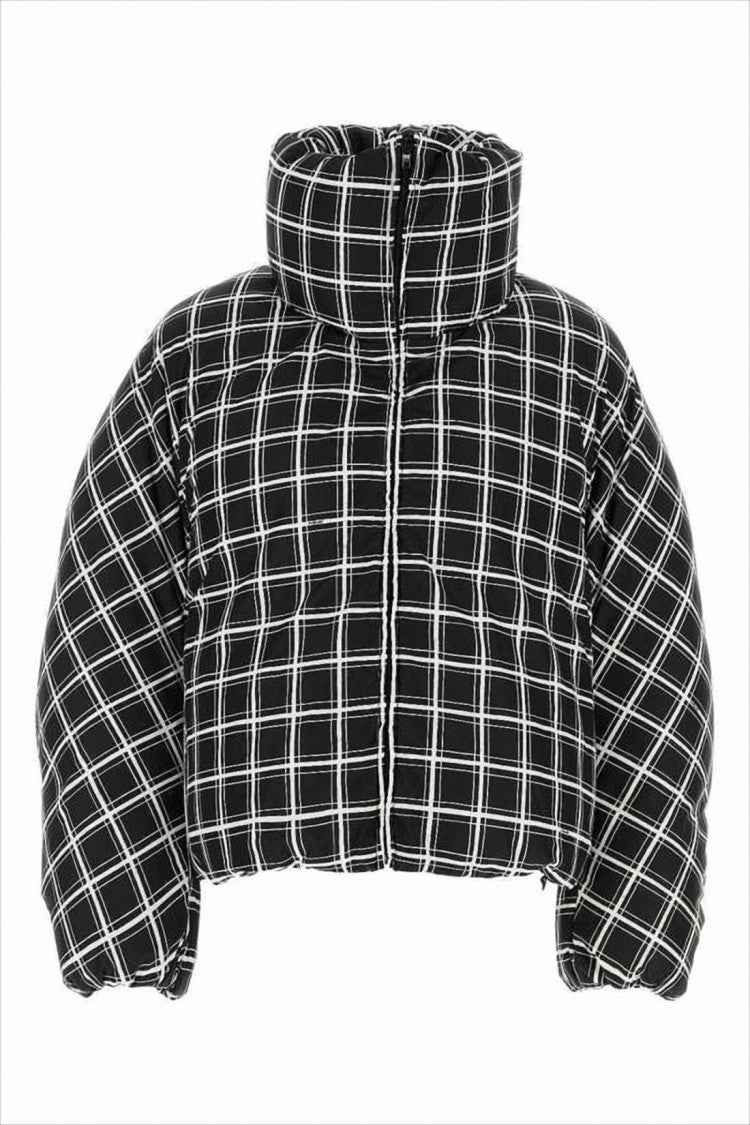 Marni Cropped Puffer Jacket With High Collar And Grid Check Pattern
