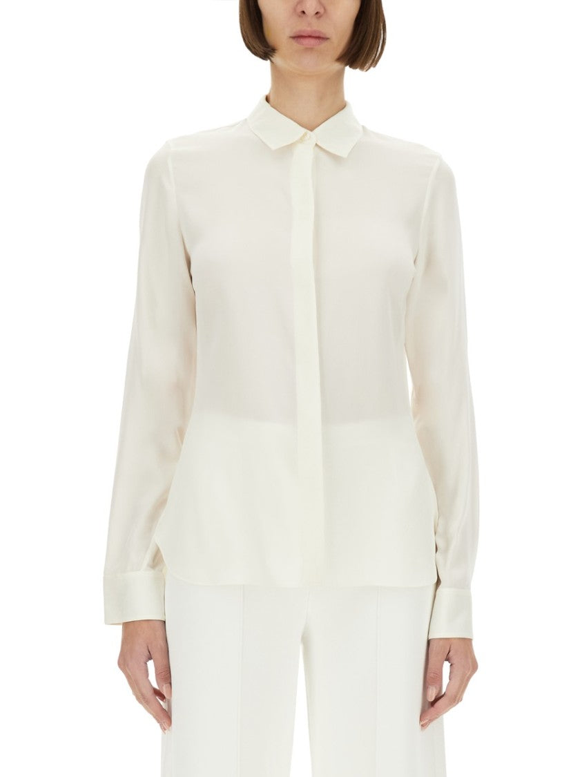Theory Slim Fit White Silk Shirt