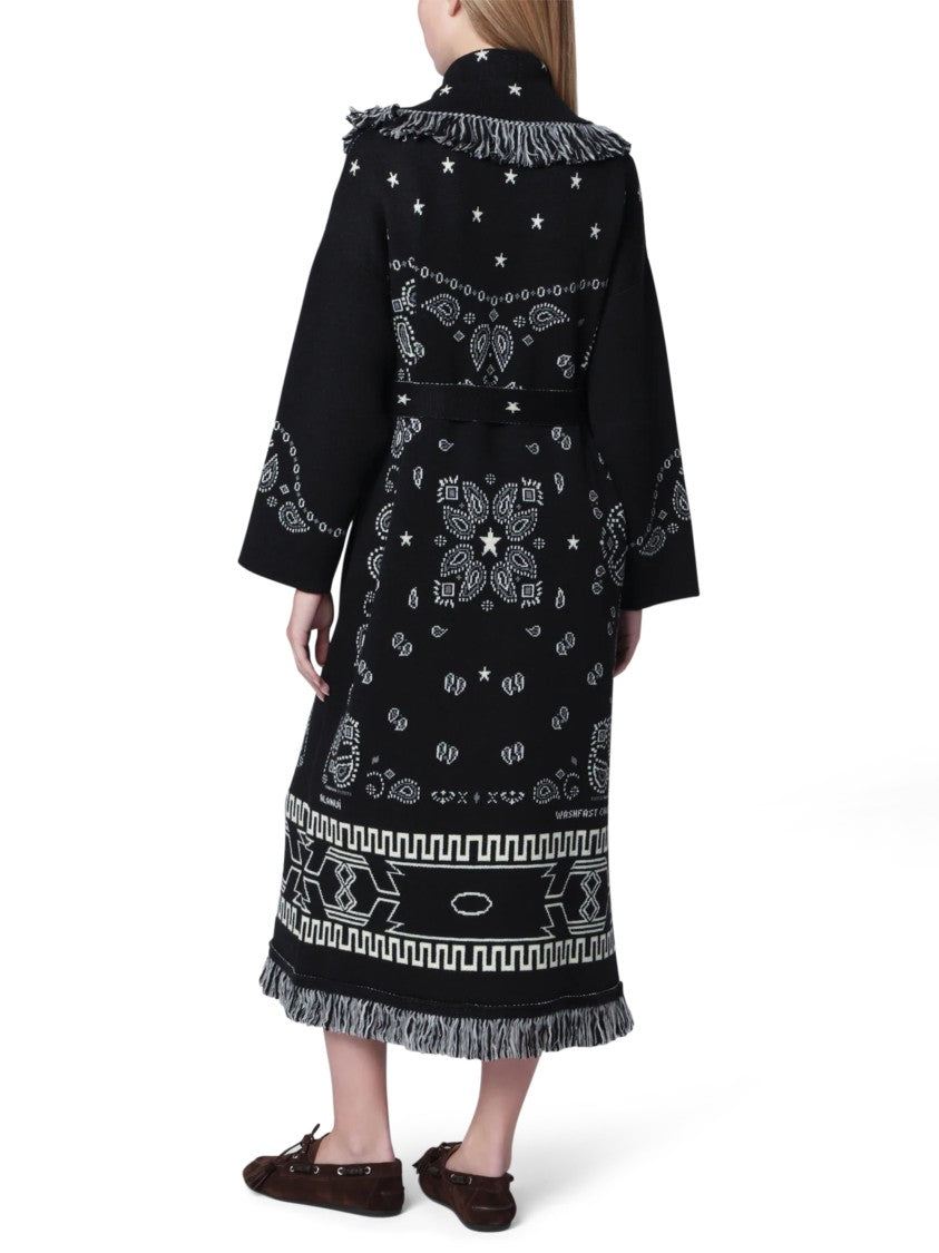 Alanui Bandana Jacquard Belted Fringed Coat