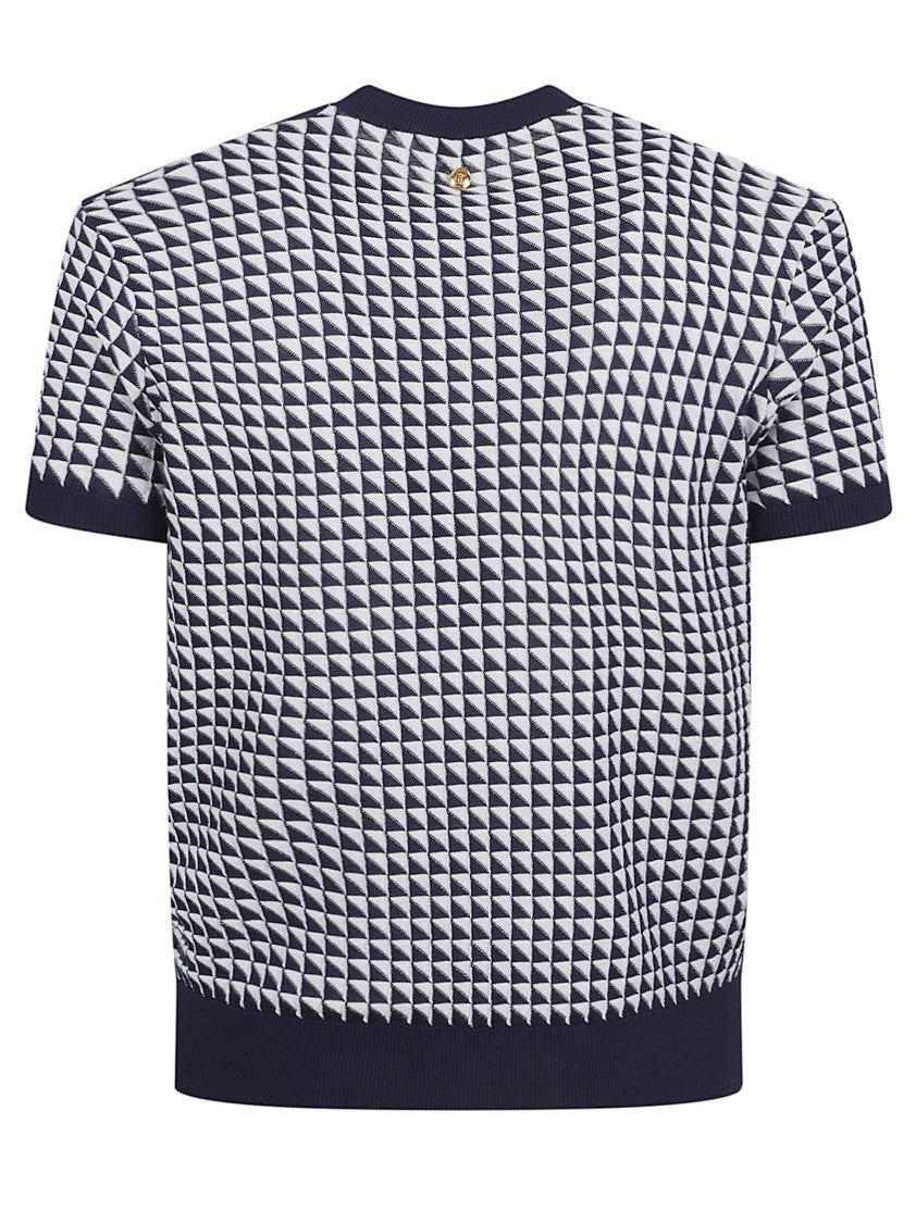 Versace Short-Sleeved Geometric Knitwear With Ribbed Edges