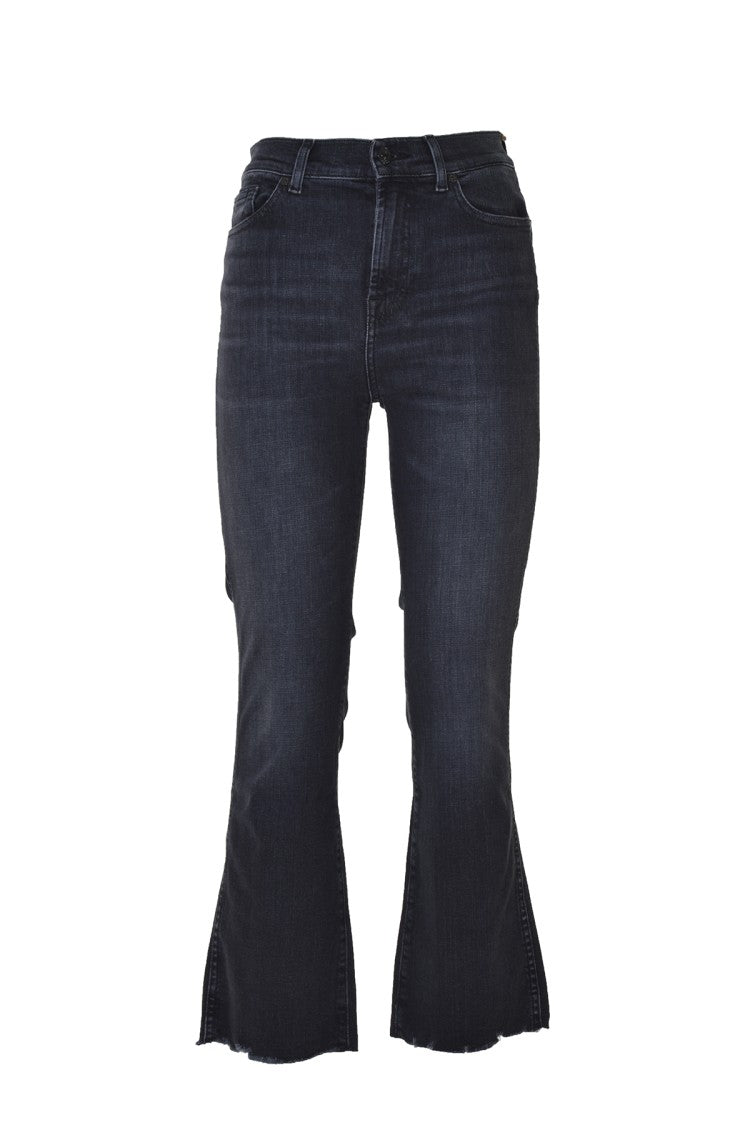 7 For All Mankind Mid-Rise Black Jeans With Raw Flared Hem