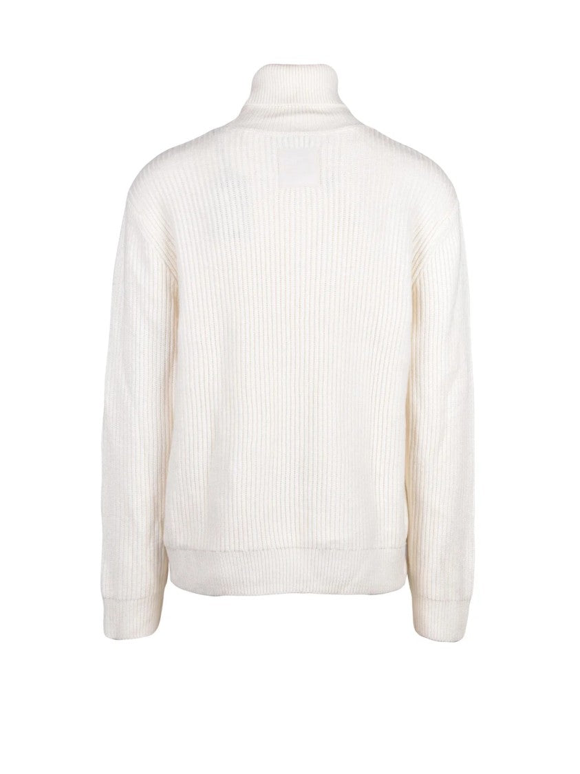 Ea7 Emporio Armani High Neck Sweater With Ribbed Texture And Embroidered Detail