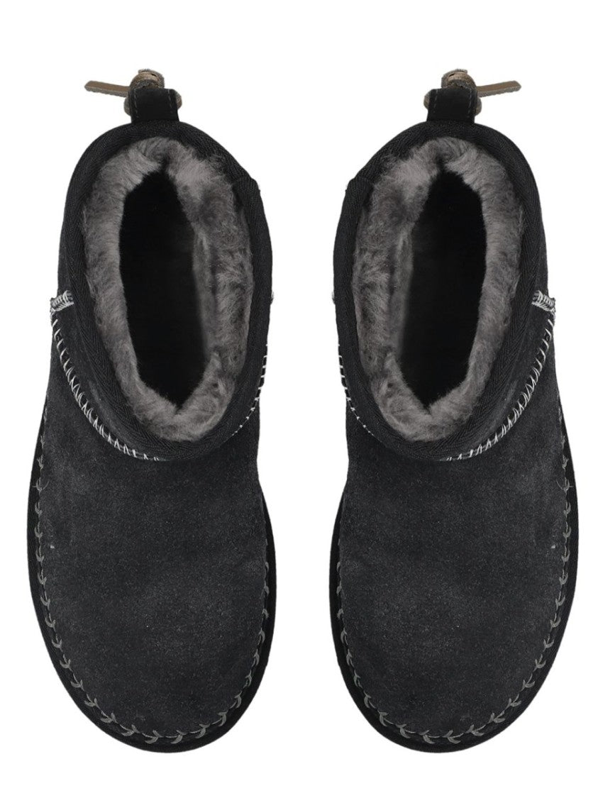 Ugg Black Leather Ultra Mini Suede Boots