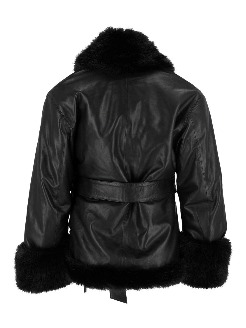 Rotate Black Faux Fur Trim Leather Jacket