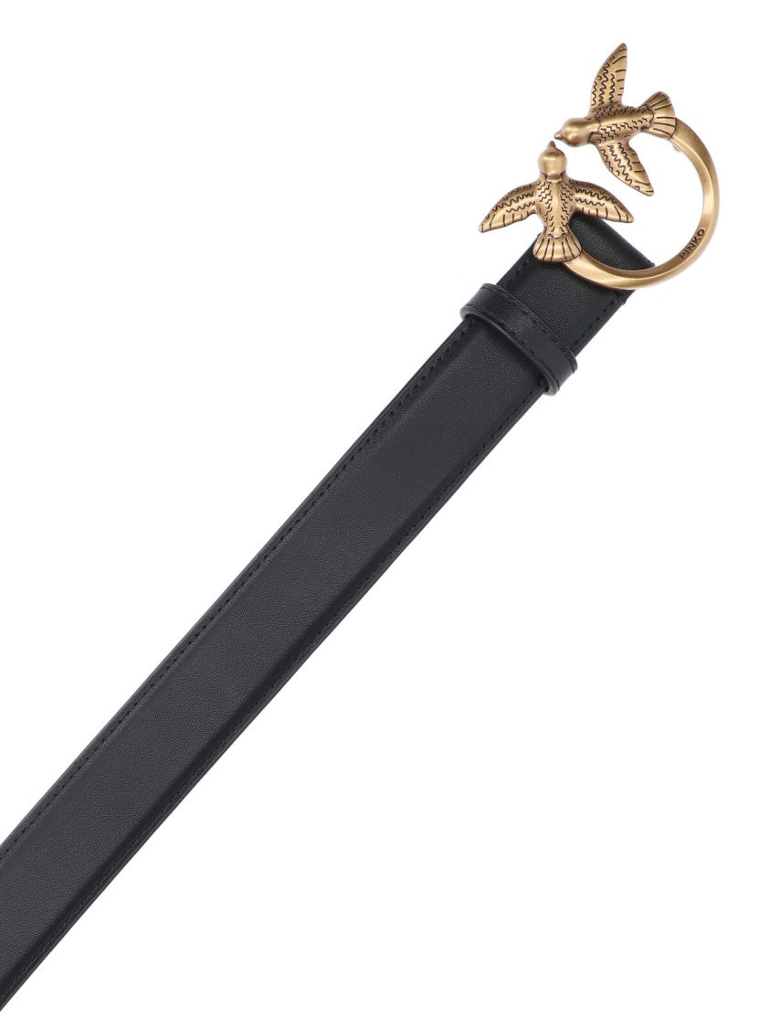 Pinko Black Love Birds Gold-Buckle Belt