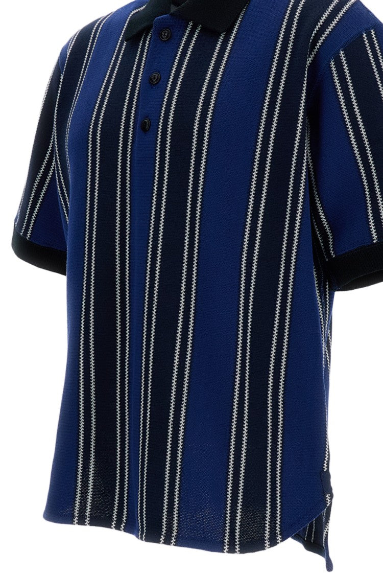 Junya Watanabe Blue Knitted Cotton Blend Polo Shirt