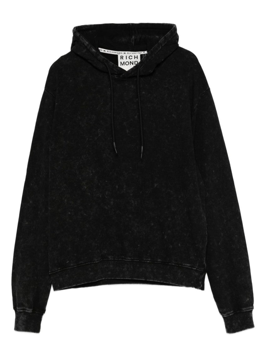 John Richmond Textured Black Hooded Sweatshirt