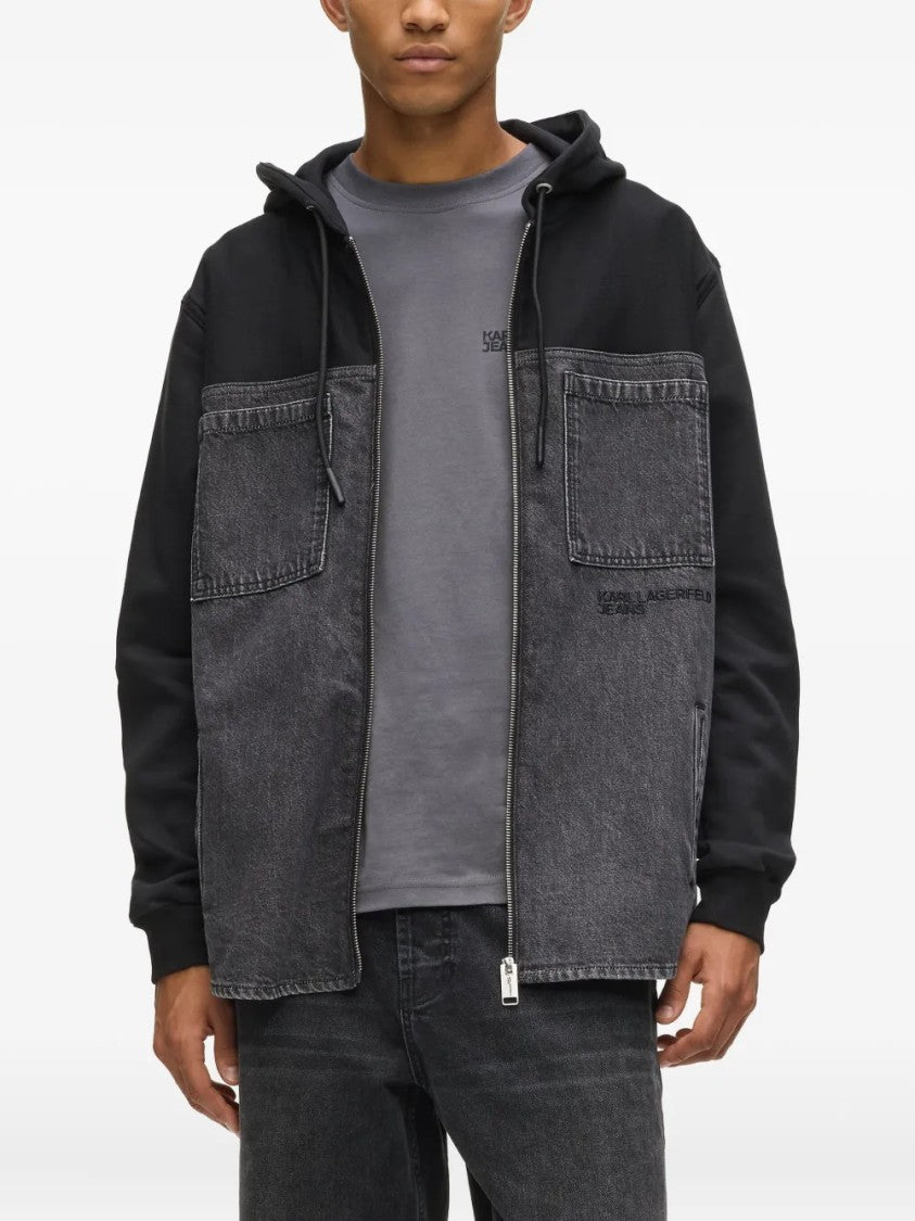Karl Lagerfeld Denim-Panel Jacket With Hood And Ribbed Cuffs