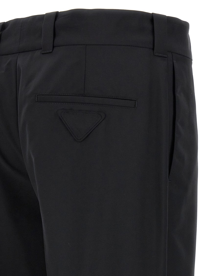 Prada Straight-Leg Wool Blend Pants With Triangle Logo Detail