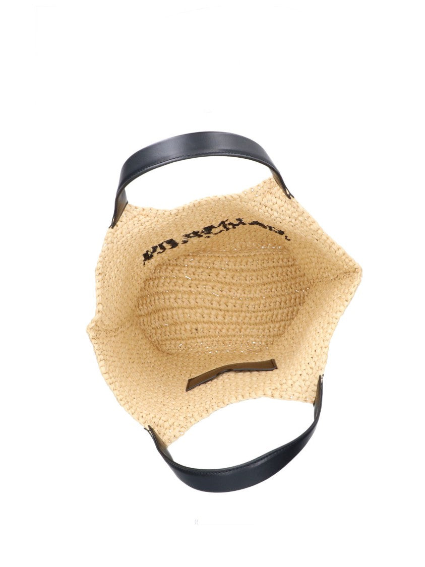 Balmain Beige Straw Rafia Logo Tote Bag