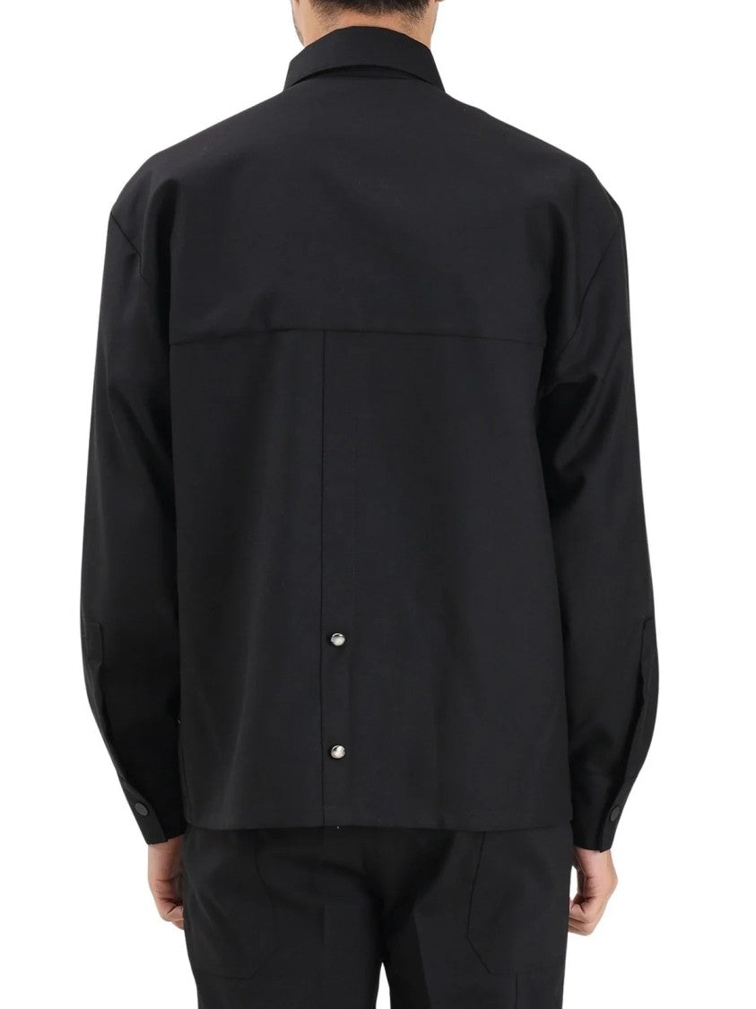 Yes London Black Asymmetrical Snap Button Virgin Wool Shirt