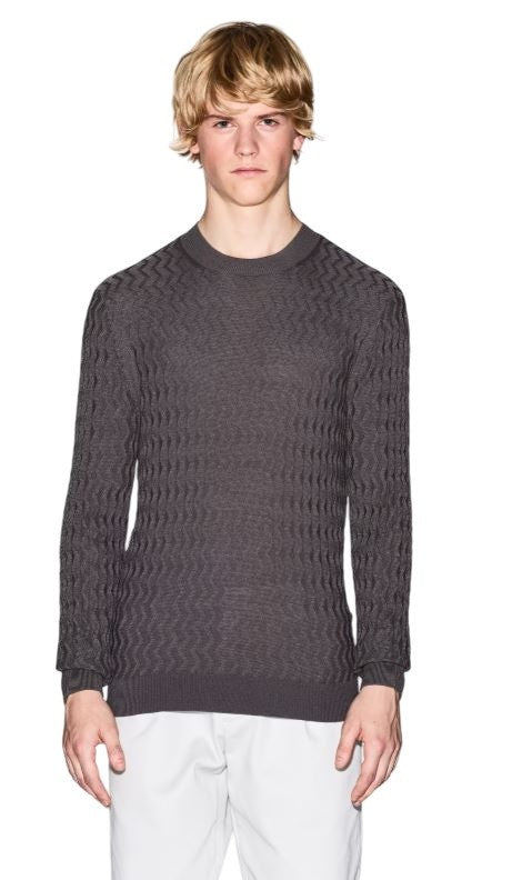 Armani Exchange Textured Knit Crewneck Sweater With Ribbed Details