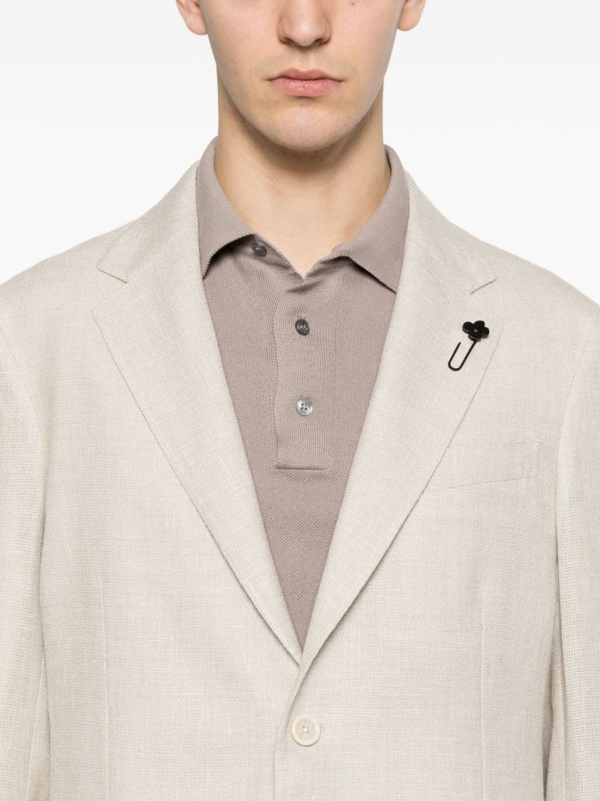 Lardini Beige Wool Linen Flower Blazer