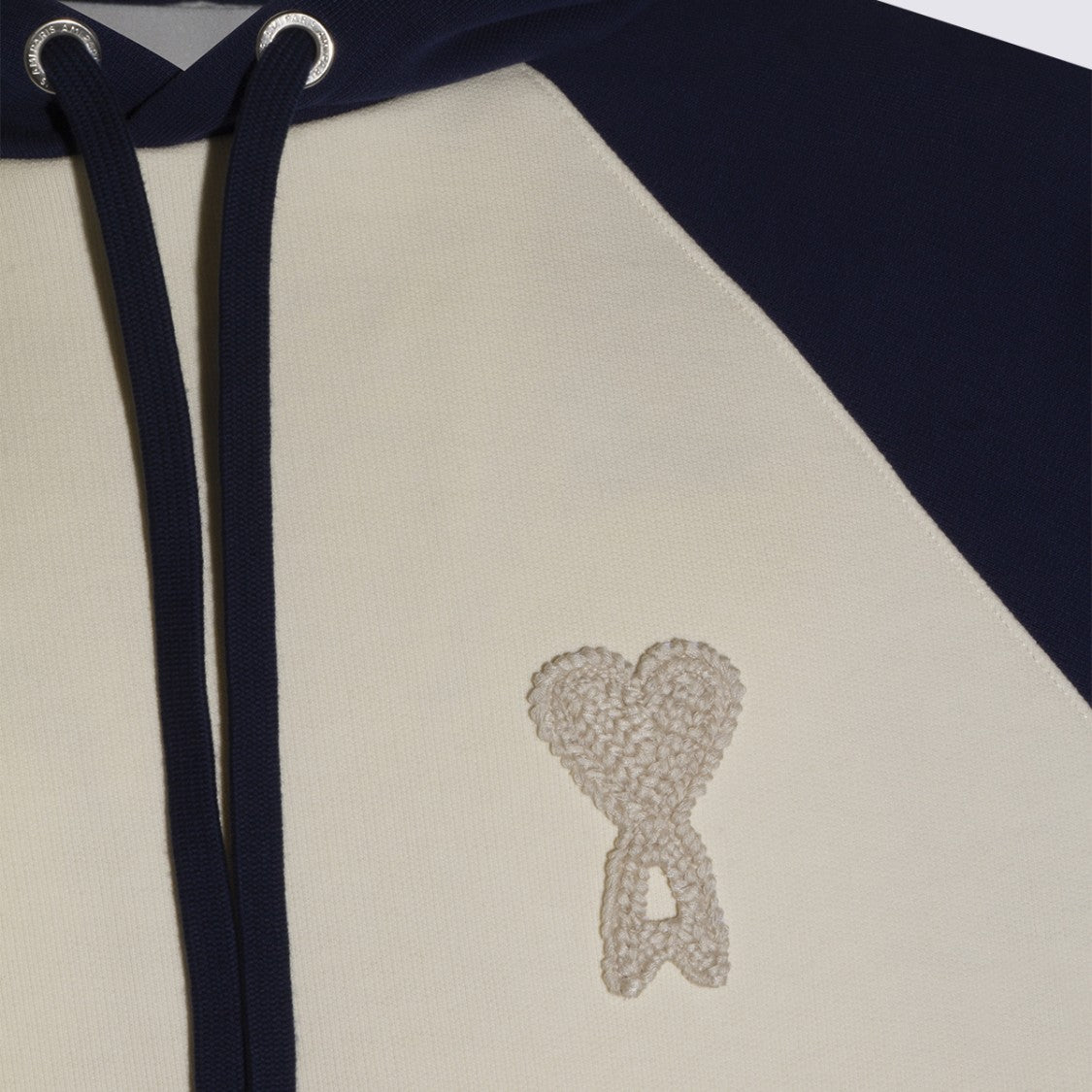 Ami Paris Two-Tone Hoodie With Textured Heart Emblem