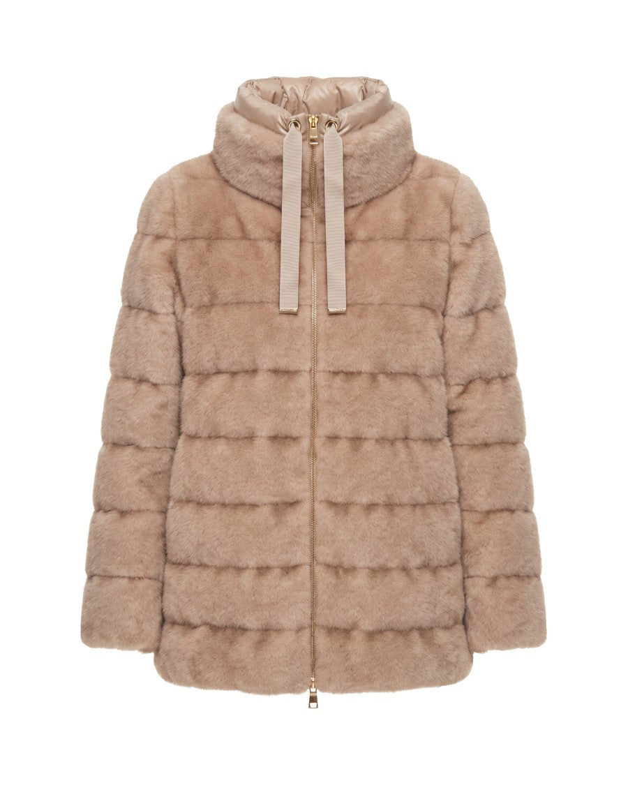 Herno Light Camel Geometric Quilted Down Coat