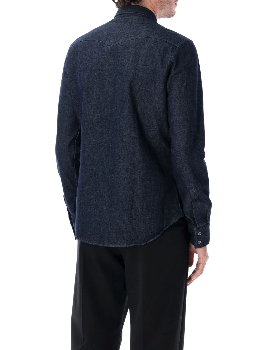 Xacus Tailor Fit Wash Garment-Washed Denim Western Casual Shirt