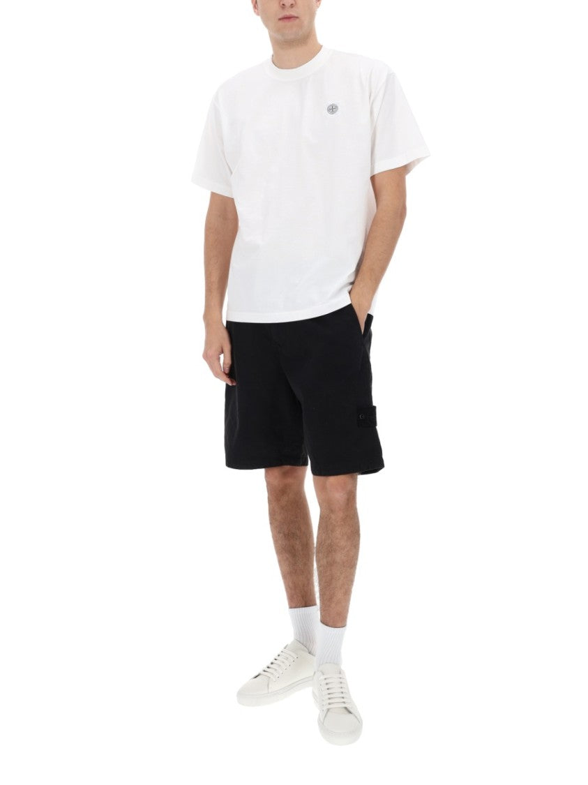 Stone Island Minimalist Black Cotton-Linen Blend Shorts