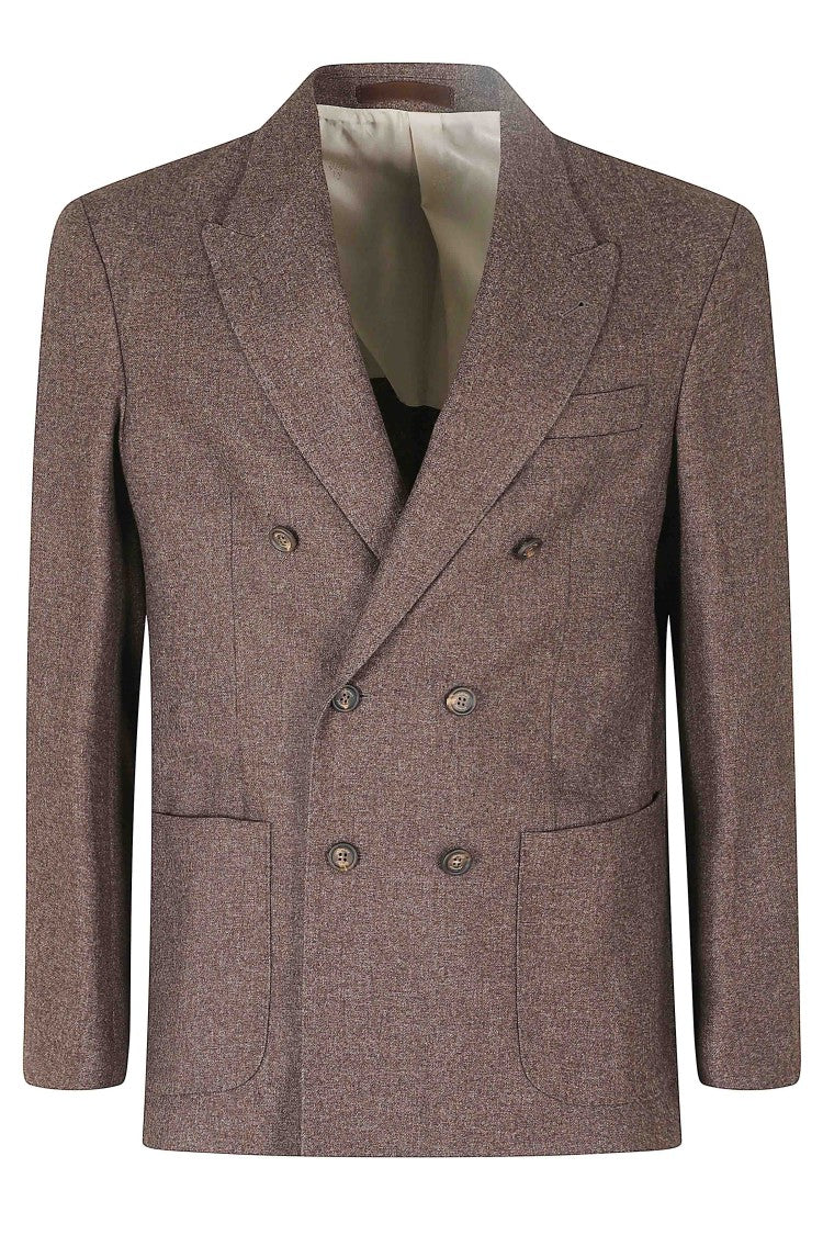 Eleventy Double-Breasted Textured Blazer With Notch Lapel