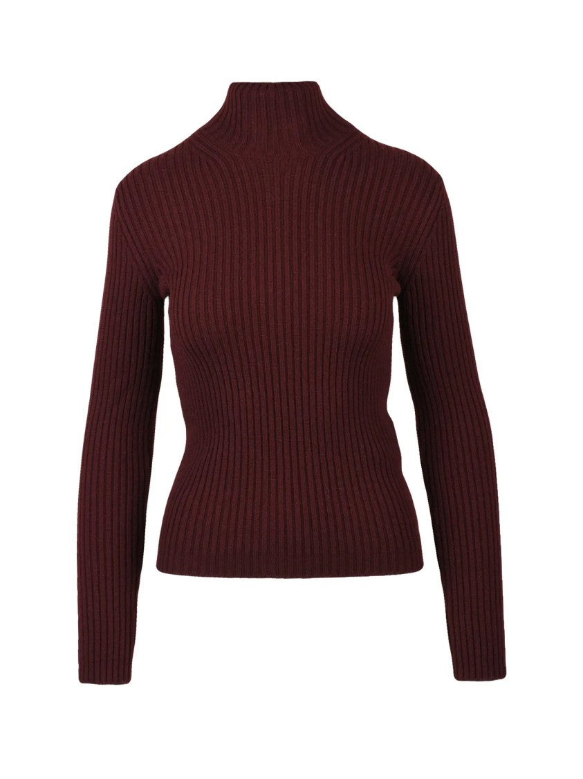 Max Mara Ribbed Turtleneck Sweater With Back Zipper Detail