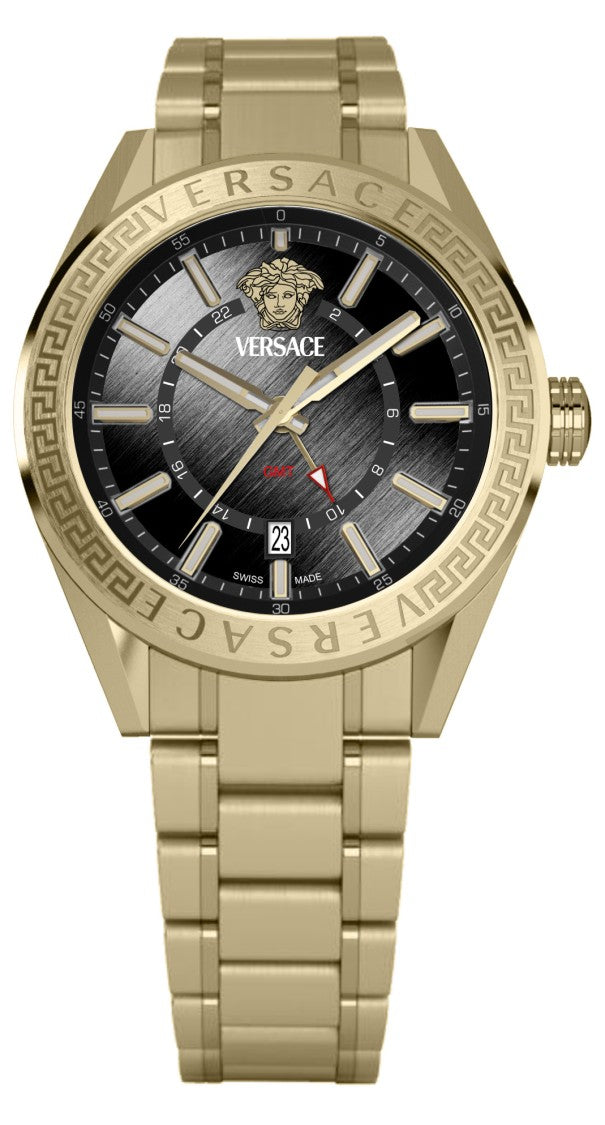 Versace Versace V-Code Gmt 42Mm Gold-Tone Watch With Sapphire Crystal