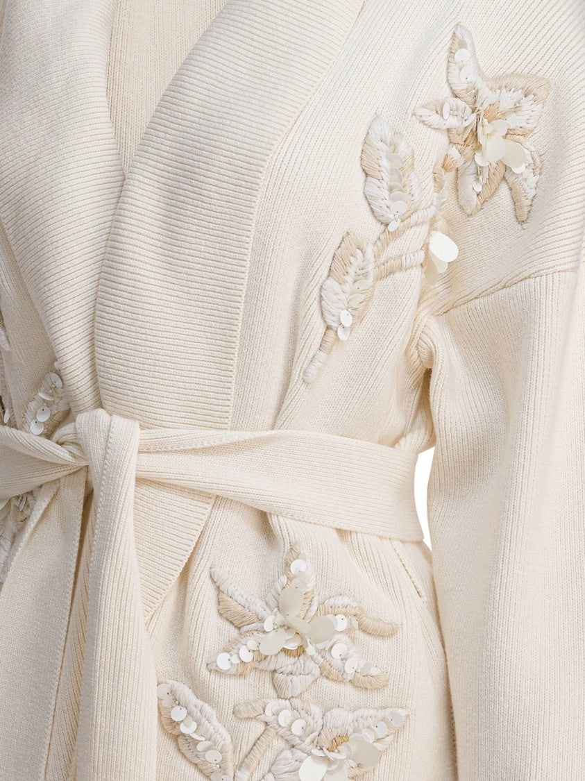 Golden Goose Floral Embroidered Cardigan With Wide Shawl Collar