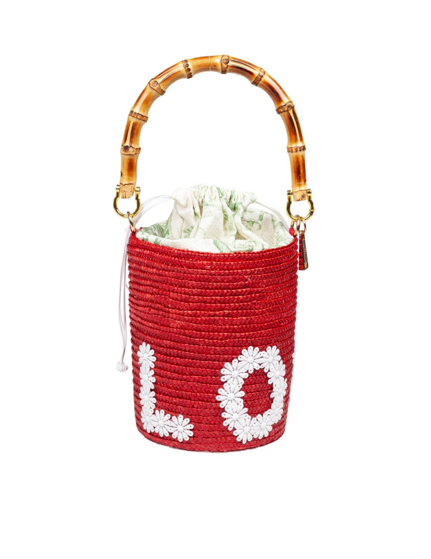 La Milanesa Red Love Bucket Bag In Straw