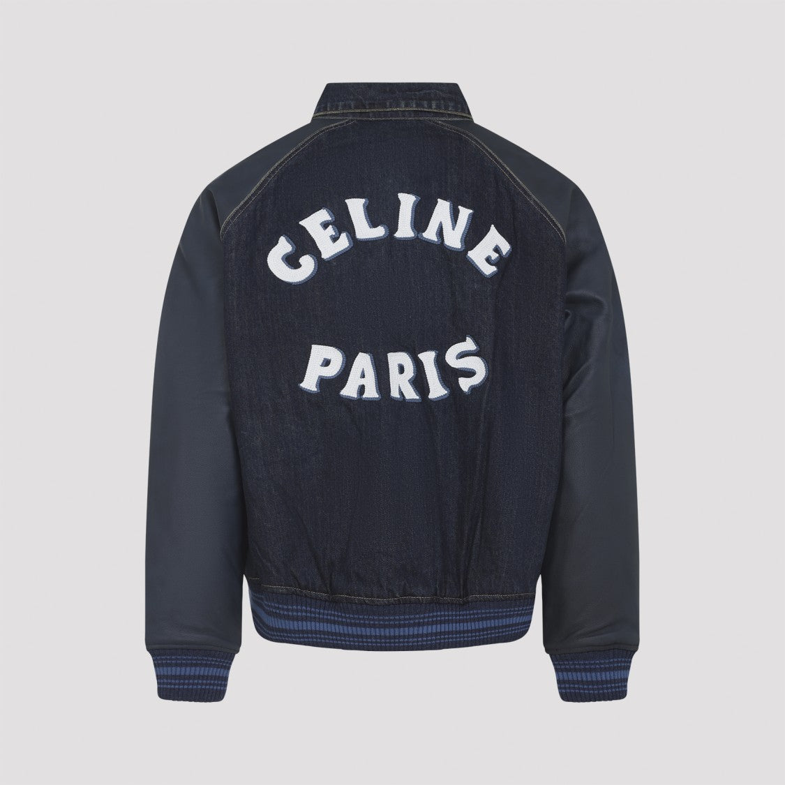 Celine Blue Cotton Denim Teddy Jacket With Leather Sleeves