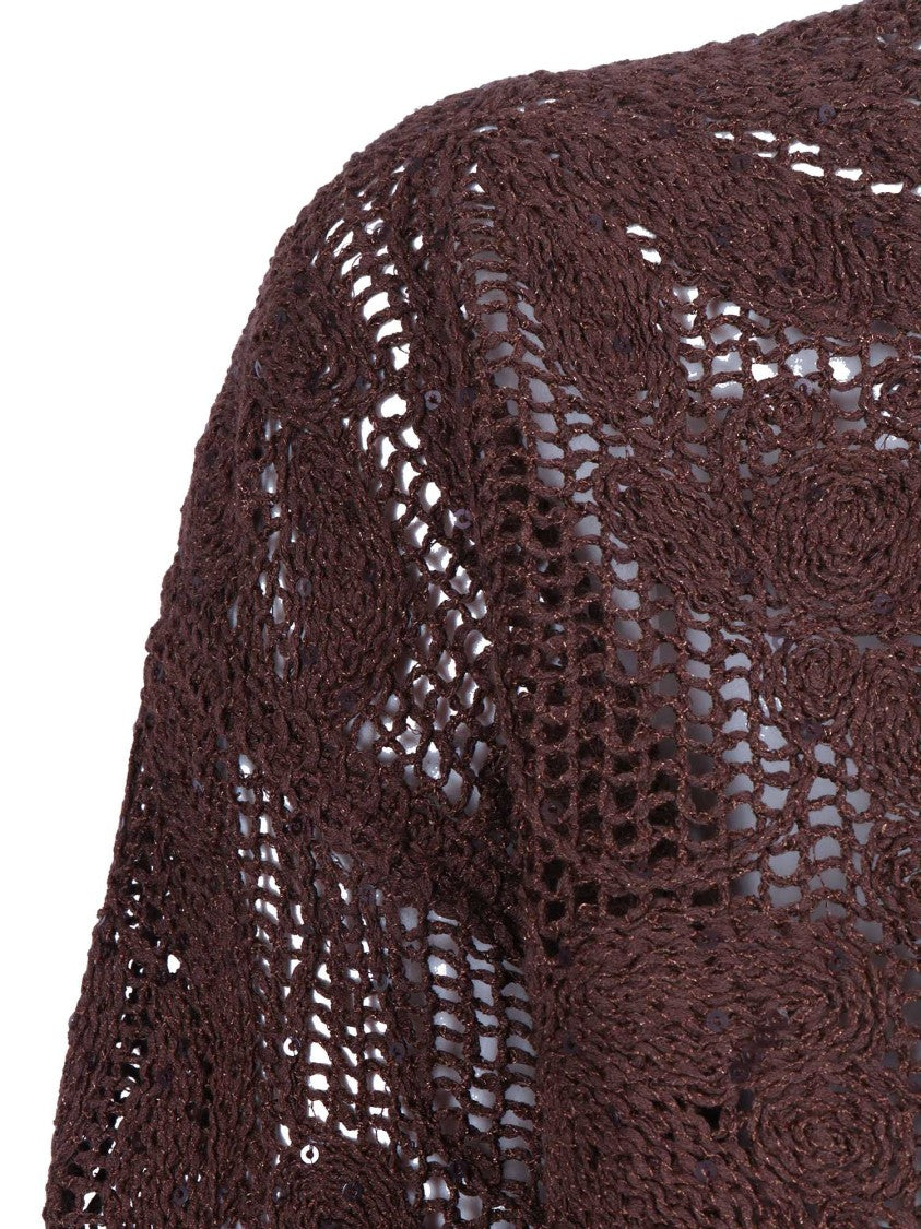 Kangra Cashmere Cropped Open Knit Sequined Top