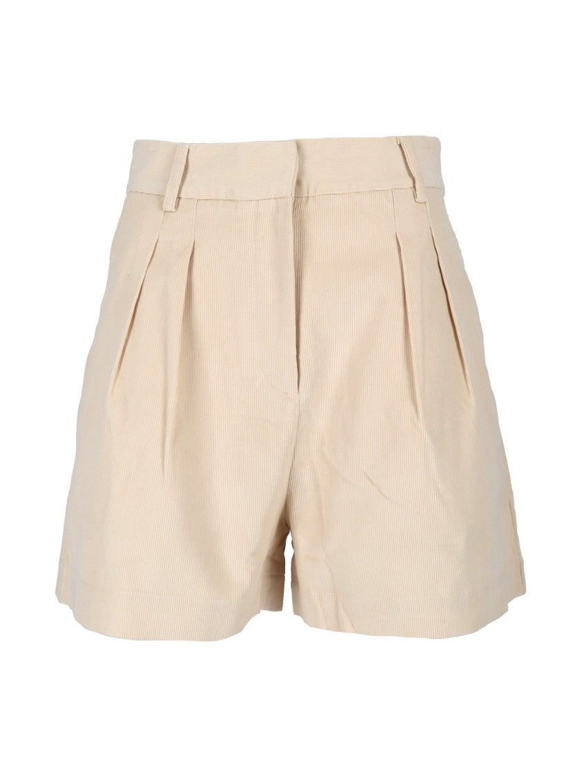 Mc2 Saint Barth Cream Aya Pleated Corduroy Mini Shorts