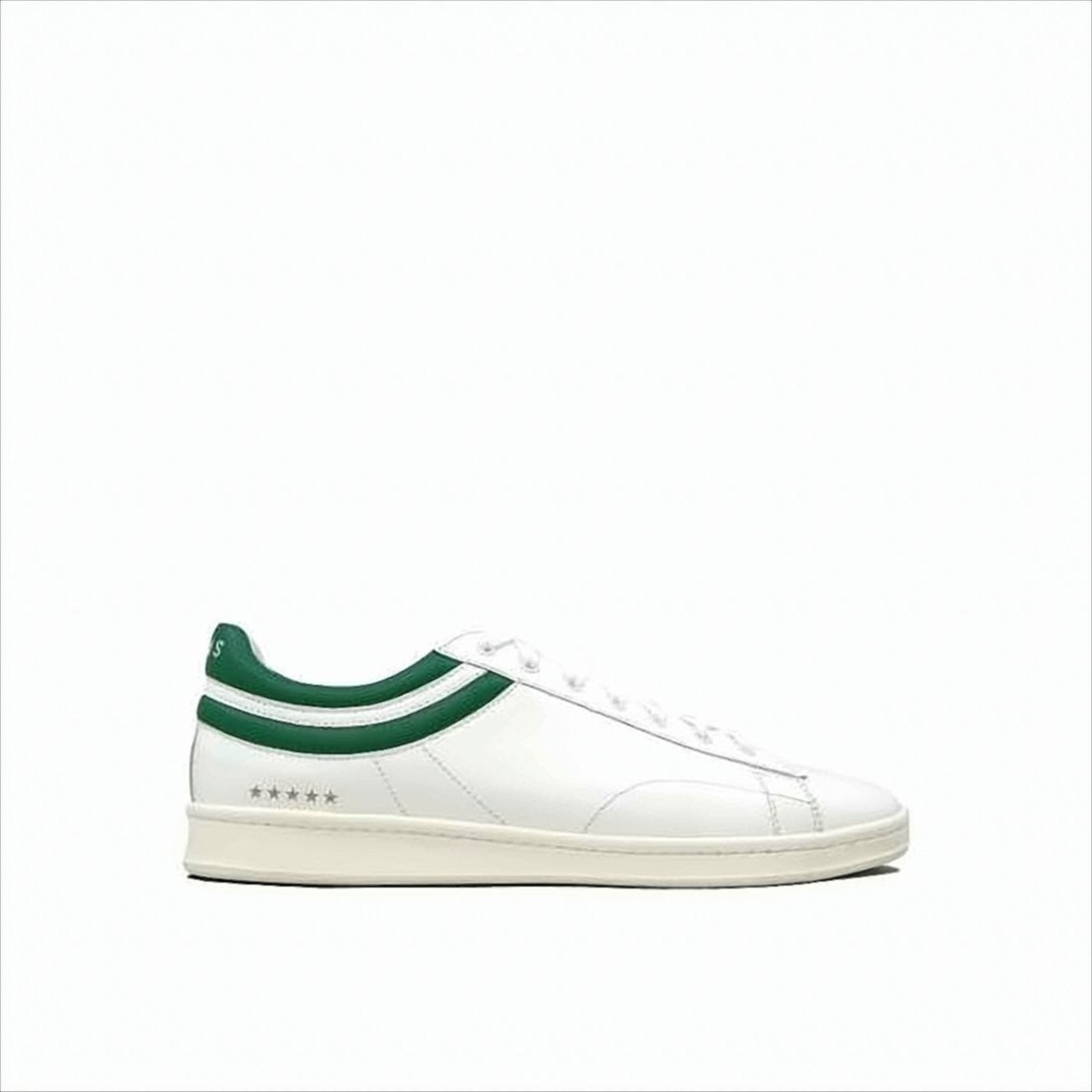 Helms Paris Low-Top White Leather Sneakers With Green Accents And Gold Detailing