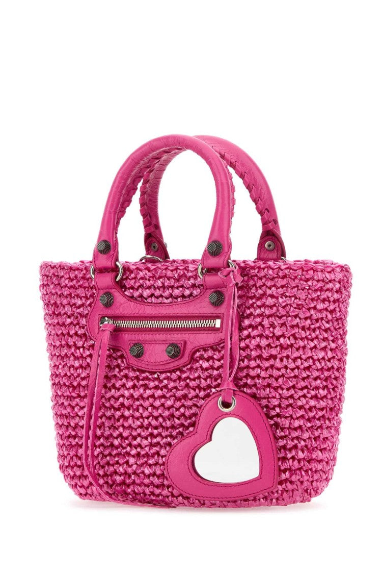 Balenciaga Fuchsia Raffia Small Le Cagole Panier Handbag