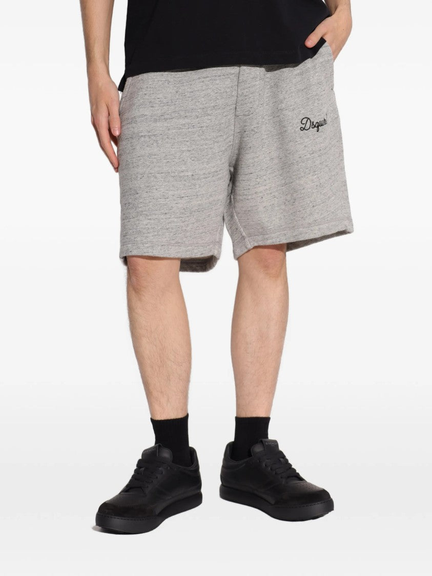 Dsquared2 Grey Heathered Cotton Embroidered Logo Shorts