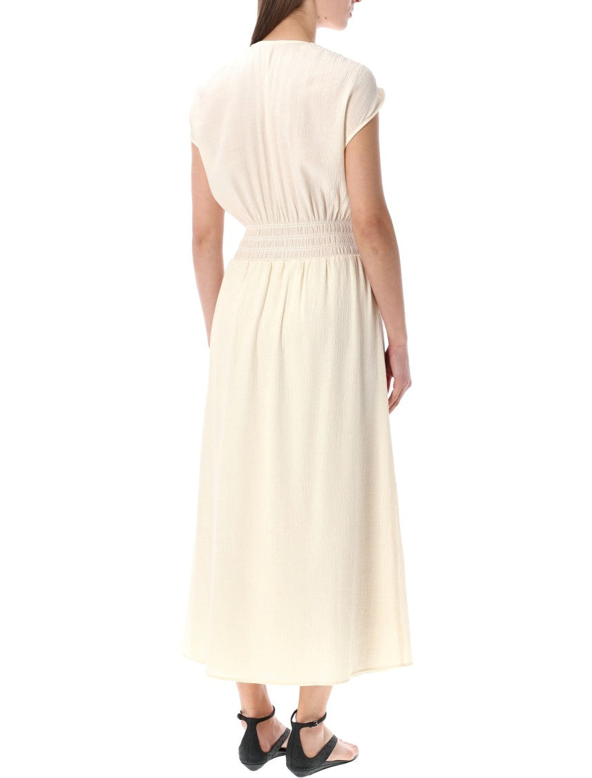 Sessùn Sleeveless Midi Dress With Ruched Accents And V-Neckline