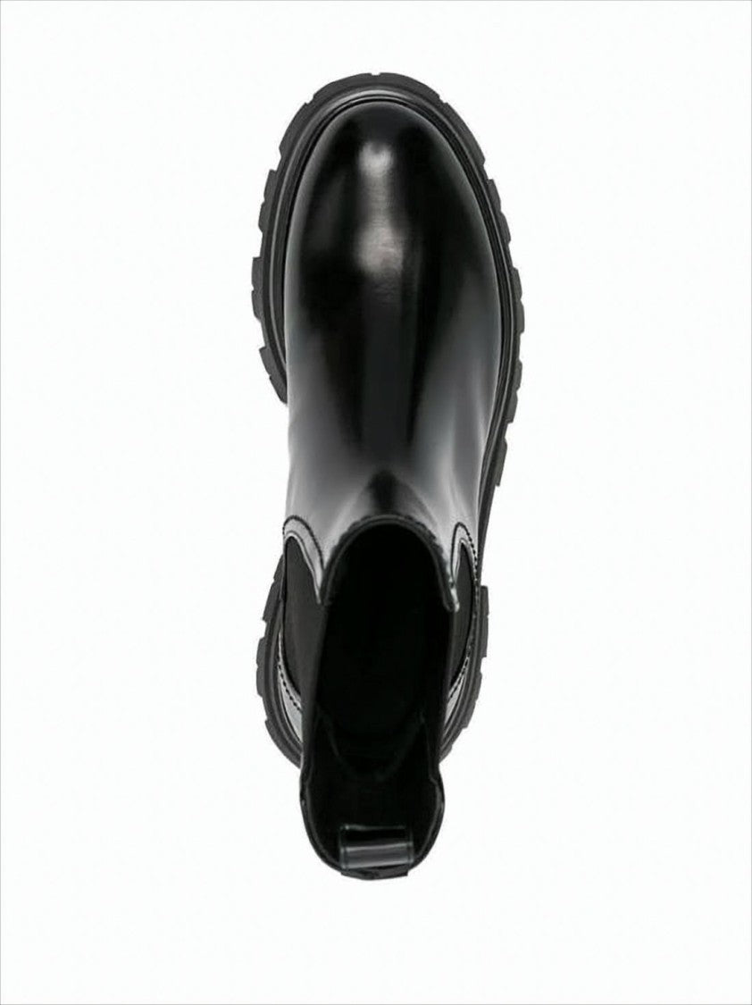Alexander Mcqueen Polished Leather Boots With Rubber Sole