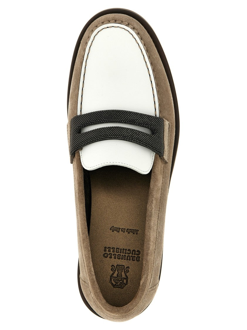 Brunello Cucinelli Two-Tone Leather Loafers With Jewel Detail