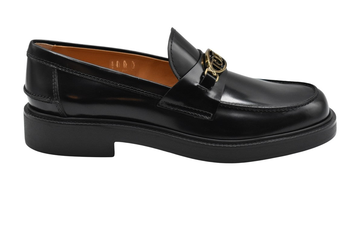 Tod's Laced Black Flat Shoes With Signature Logo