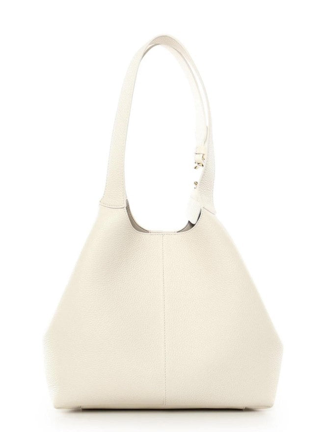 Coccinelle Soft White Leather Shoulder Bag With Magnetic Closure