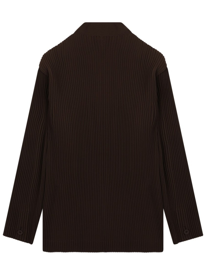 Homme Plissé Issey Miyake Neutrals Pleated Stand Collar Polyester Jacket