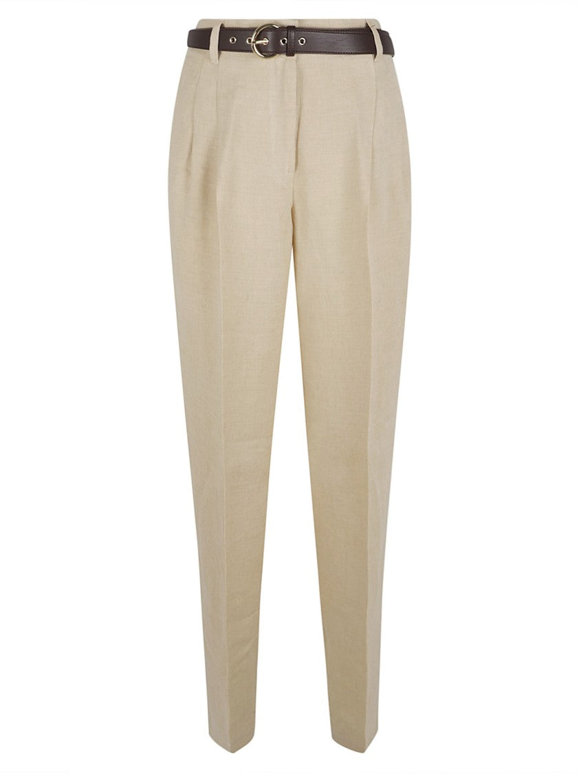 Max Mara Fluid Linen Trousers With High Waist And Tailored Pleats