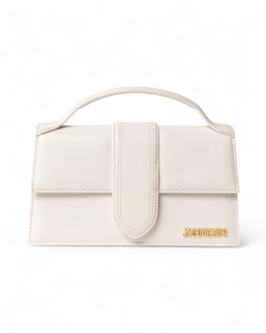 Jacquemus Rectangular White Leather Handbag With Gold Accents